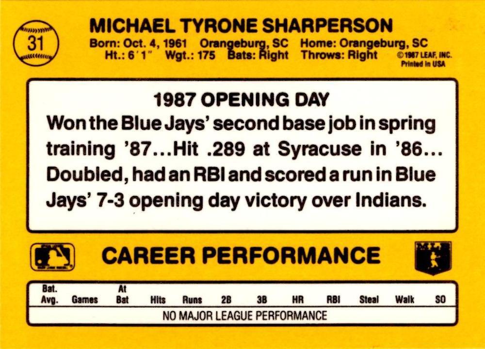 Mike Sharperson  baseball card collectible - Main Image 2