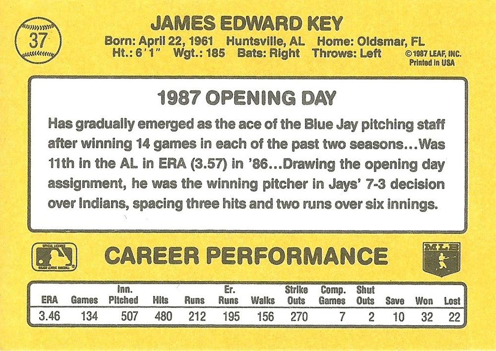 Jimmy Key  baseball card collectible - Main Image 2