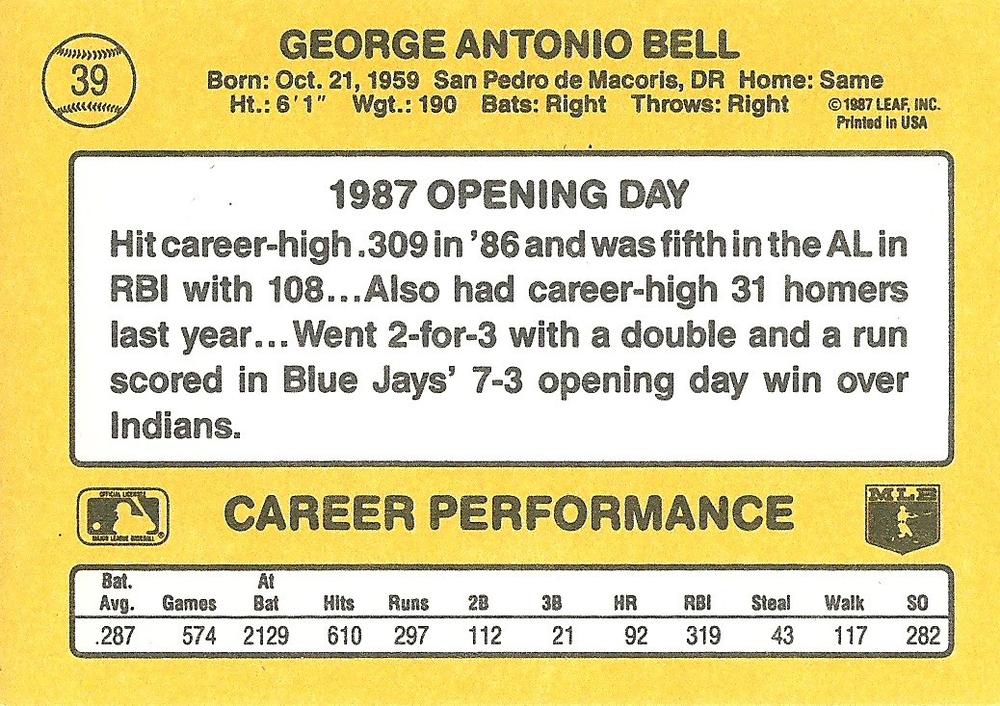 George Bell  baseball card collectible - Main Image 2