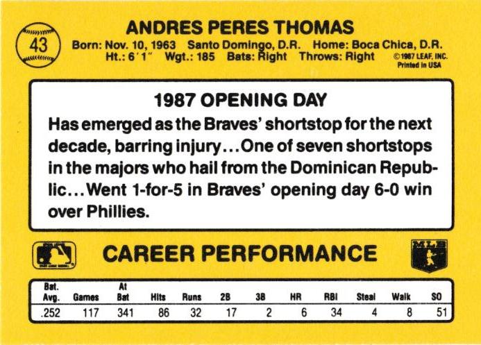 Andres Thomas  baseball card collectible - Main Image 2