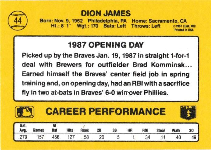 Dion James  baseball card collectible - Main Image 2