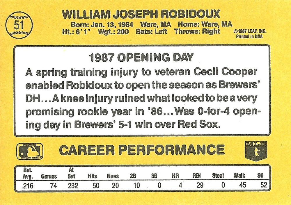 Billy Jo Robidoux  baseball card collectible - Main Image 2