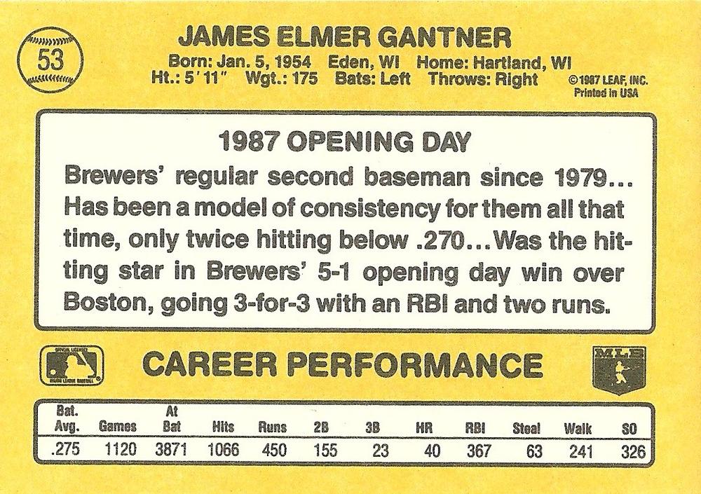 Jim Gantner  baseball card collectible - Main Image 2