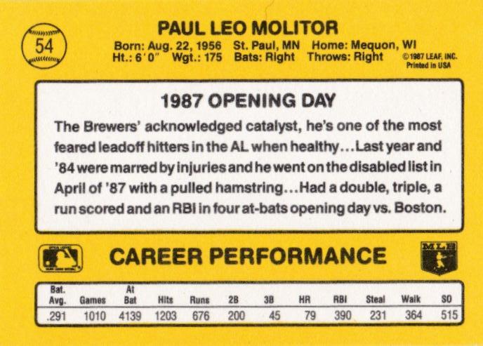 Paul Molitor  baseball card collectible - Main Image 2