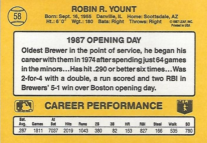 Robin Yount  baseball card collectible - Main Image 2