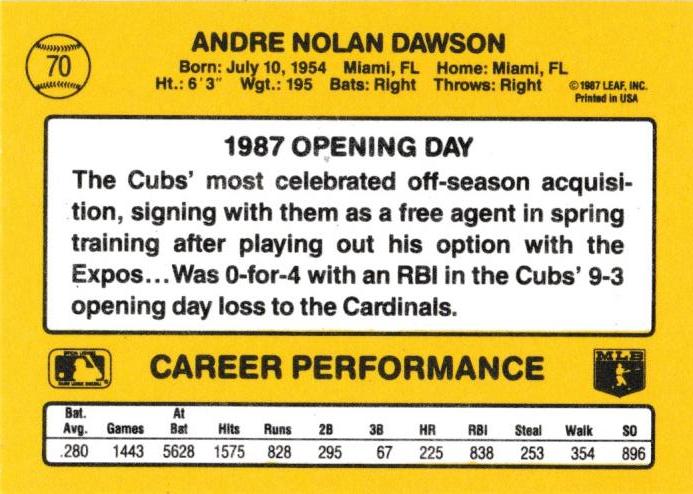 Andre Dawson  baseball card collectible - Main Image 2