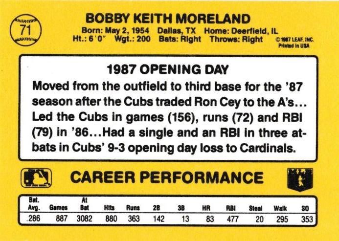 Keith Moreland  baseball card collectible - Main Image 2