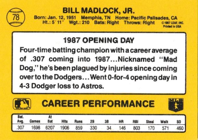 Bill Madlock  baseball card collectible - Main Image 2
