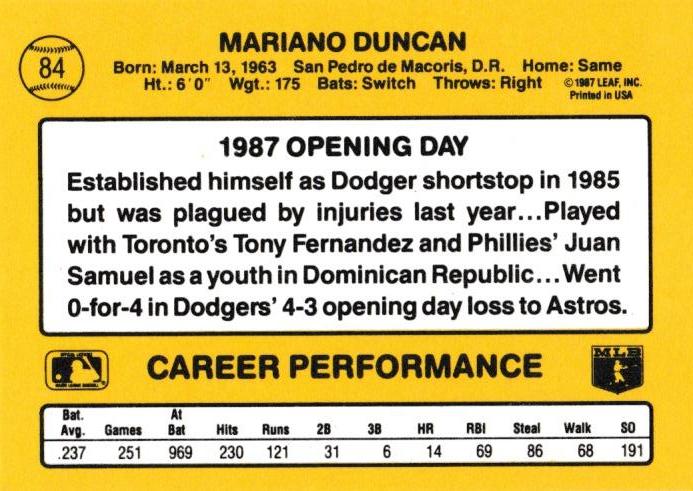 Mariano Duncan  baseball card collectible - Main Image 2