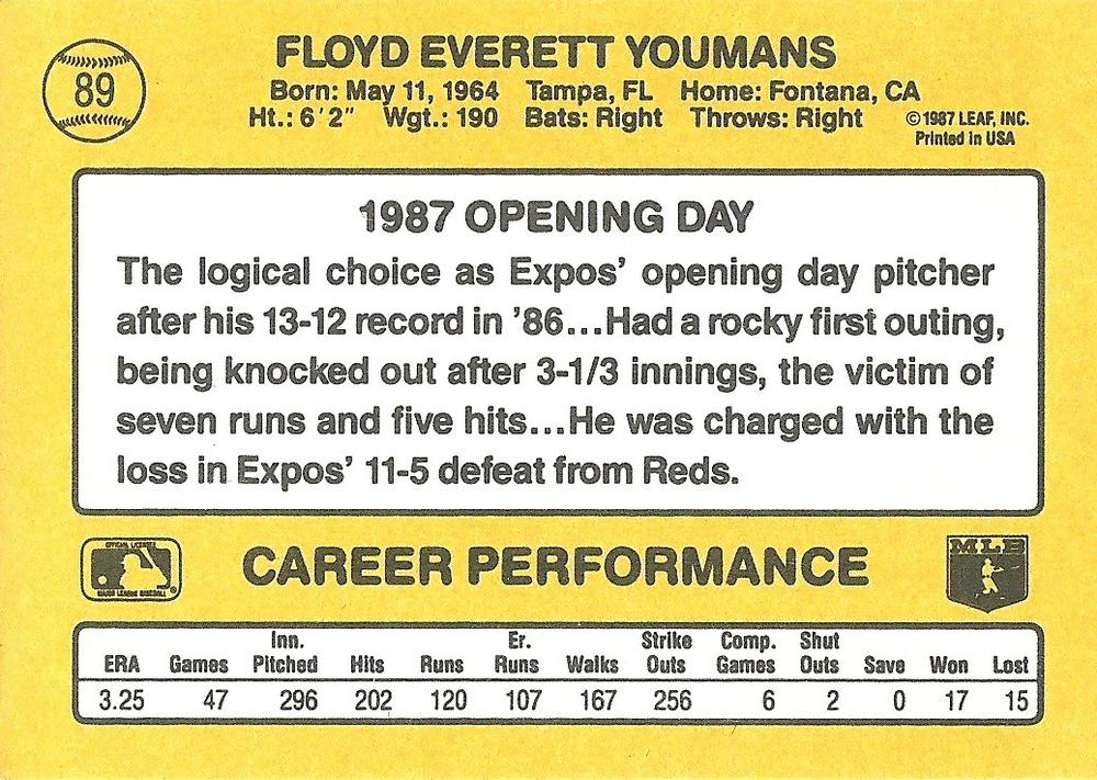 Floyd Youmans  baseball card collectible - Main Image 2