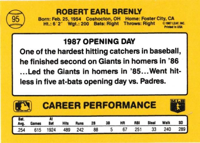 Bob Brenly  baseball card collectible - Main Image 2