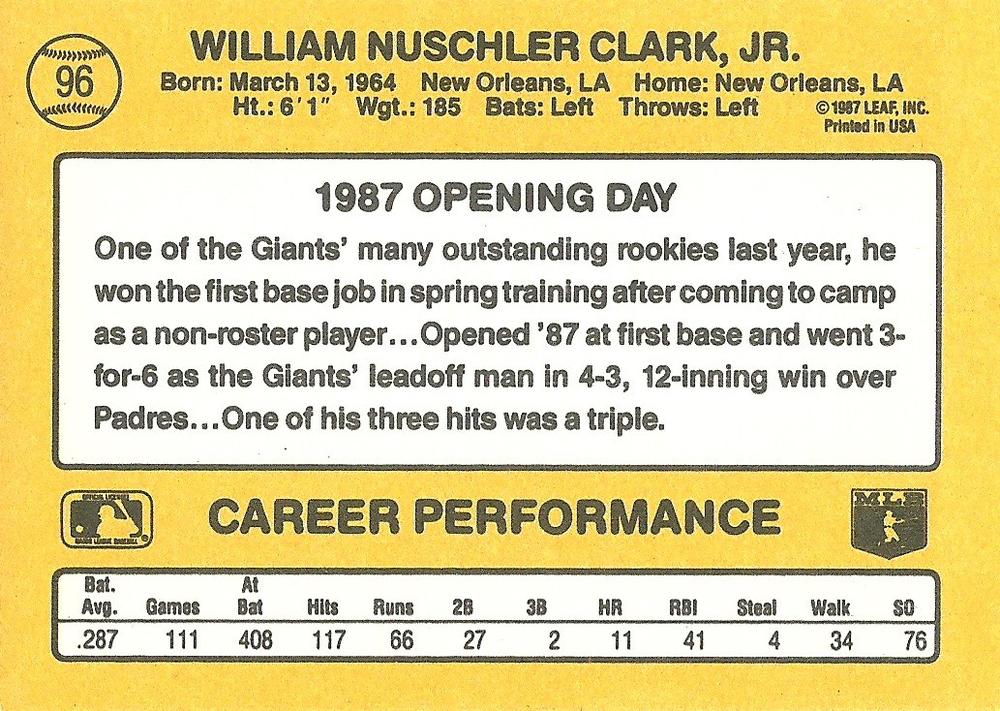Will Clark  baseball card collectible - Main Image 2