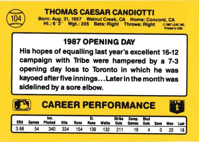 Tom Candiotti  baseball card collectible - Main Image 2