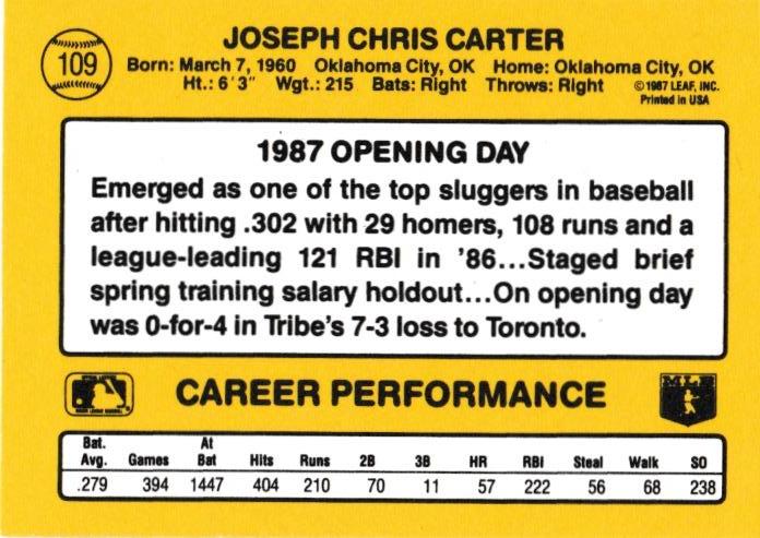 Joe Carter  baseball card collectible - Main Image 2