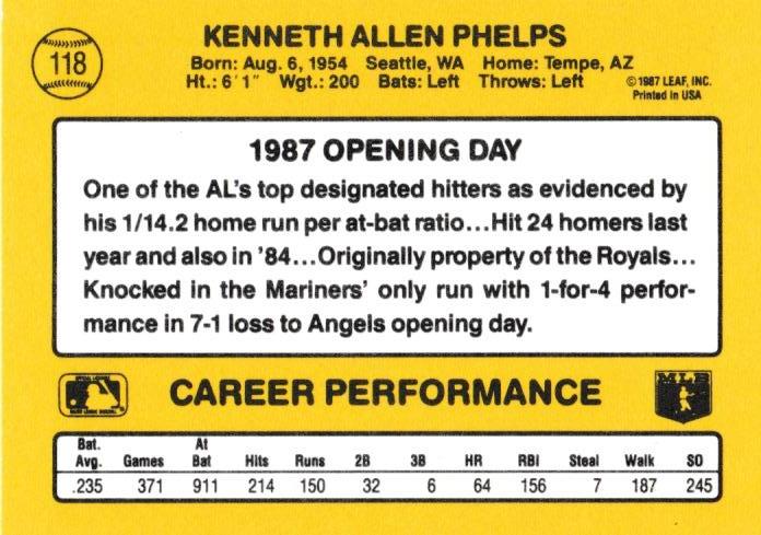 Ken Phelps  baseball card collectible - Main Image 2