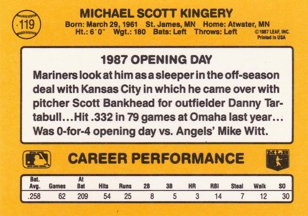 Mike Kingery  baseball card collectible - Main Image 2