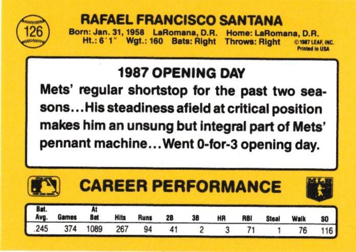 Rafael Santana  baseball card collectible - Main Image 2