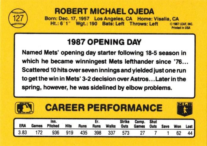 Bob Ojeda  baseball card collectible - Main Image 2