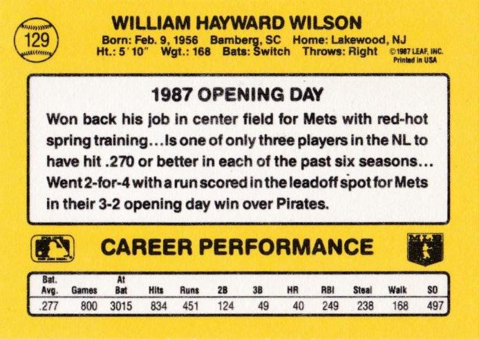 Mookie Wilson  baseball card collectible - Main Image 2