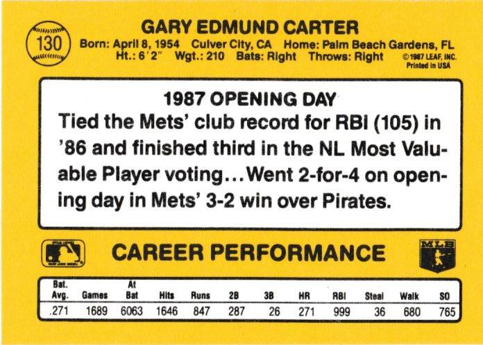 Gary Carter  baseball card collectible - Main Image 2