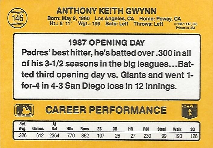 Tony Gwynn  baseball card collectible - Main Image 2