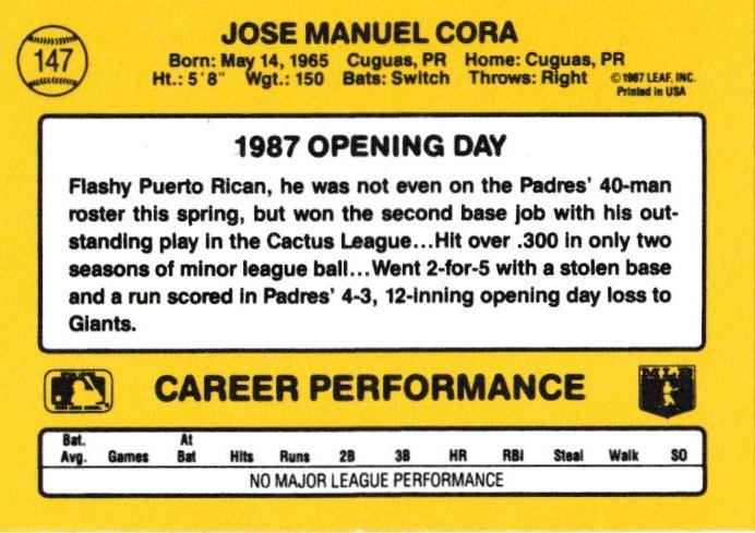 Joey Cora  baseball card collectible - Main Image 2