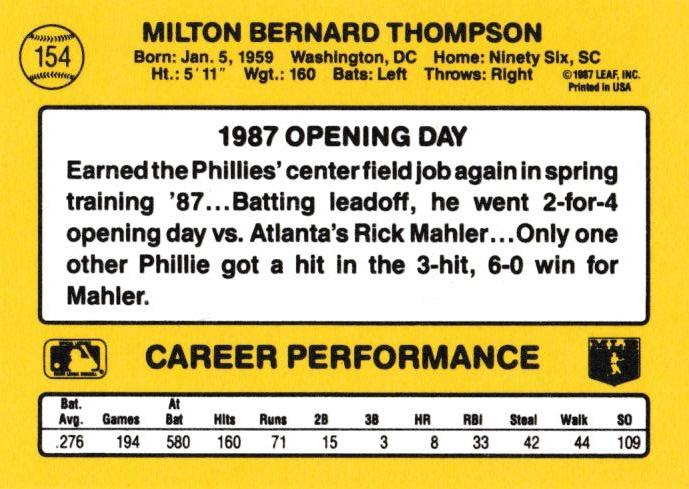 Milt Thompson  baseball card collectible - Main Image 2