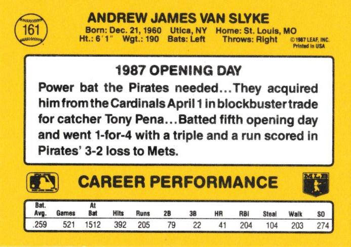 Andy Van Slyke  baseball card collectible - Main Image 2