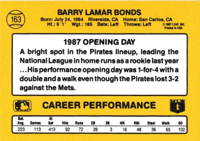 Barry Bonds  baseball card collectible - Main Image 2