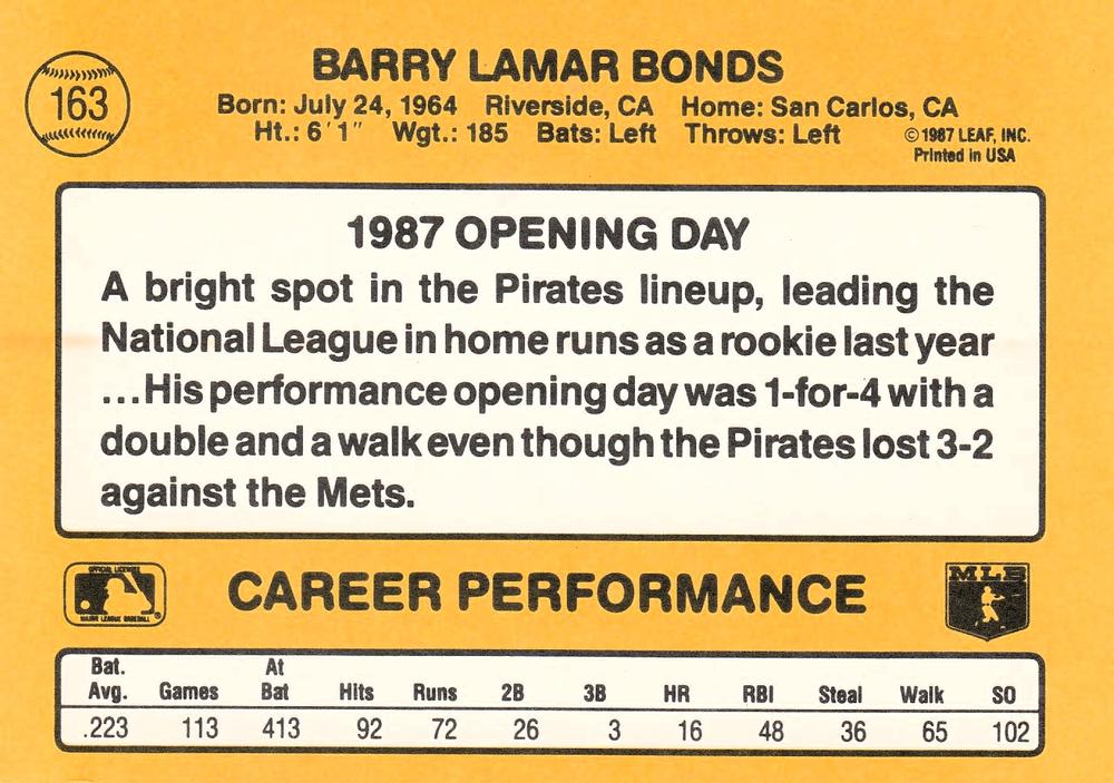 Barry Bonds  baseball card collectible - Main Image 2
