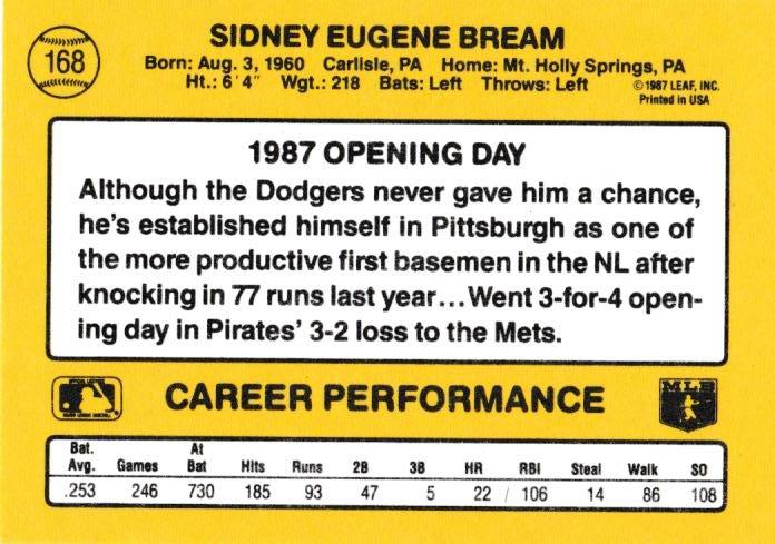 Sid Bream  baseball card collectible - Main Image 2