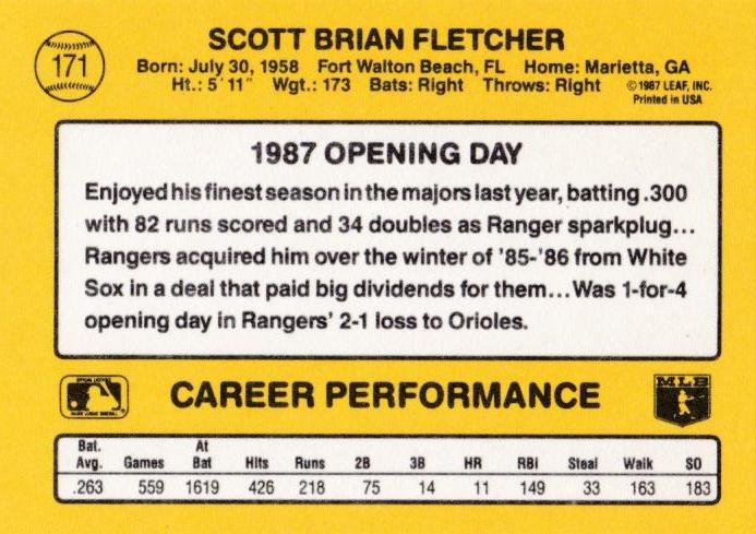 Scott Fletcher  baseball card collectible - Main Image 2