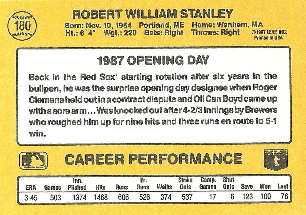 Bob Stanley  baseball card collectible - Main Image 2