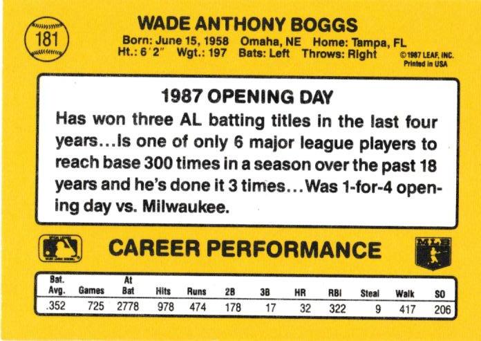 Wade Boggs  baseball card collectible - Main Image 2