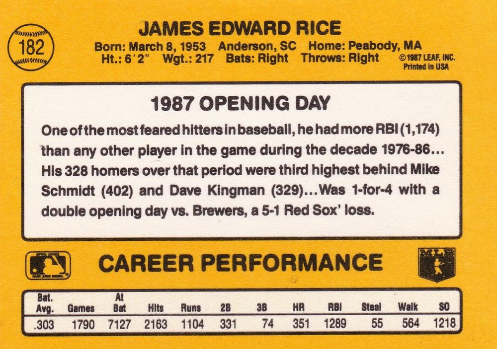 Jim Rice  baseball card collectible - Main Image 2