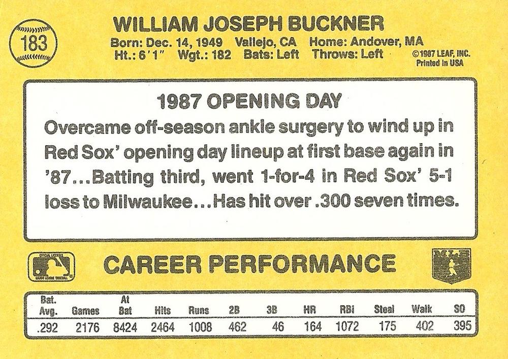 Bill Buckner  baseball card collectible - Main Image 2