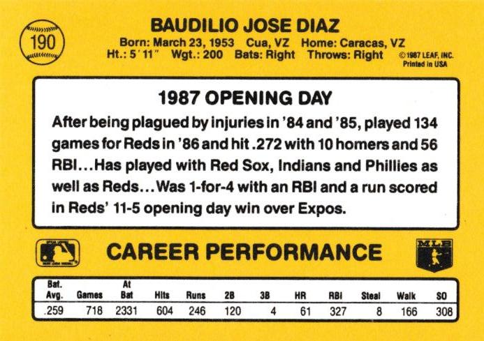 Bo Diaz  baseball card collectible - Main Image 2