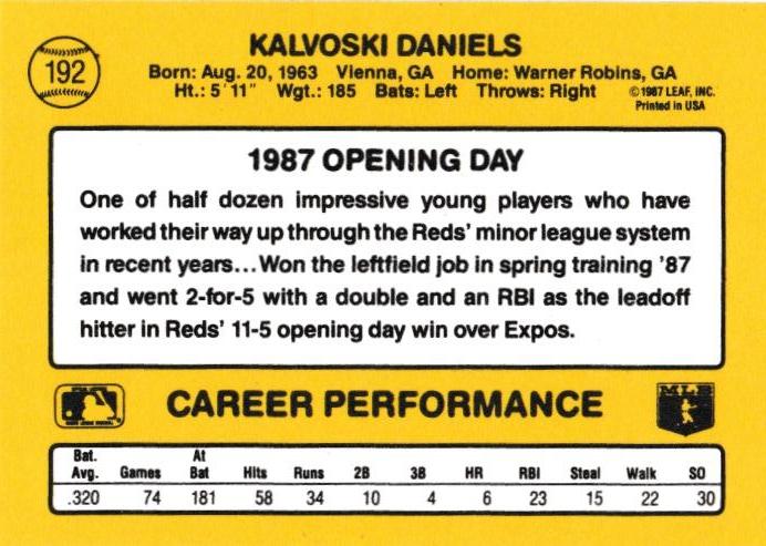 Kal Daniels  baseball card collectible - Main Image 2