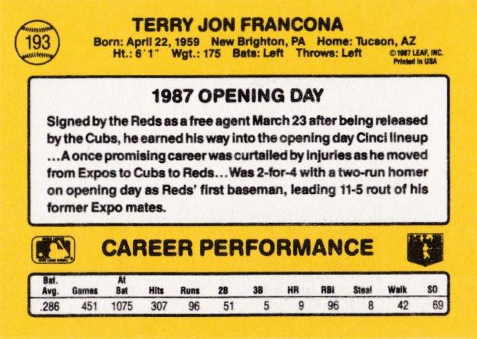 Terry Francona  baseball card collectible - Main Image 2