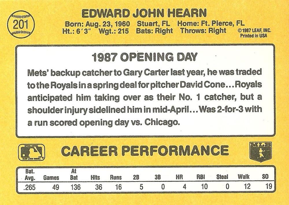 Ed Hearn  baseball card collectible - Main Image 2