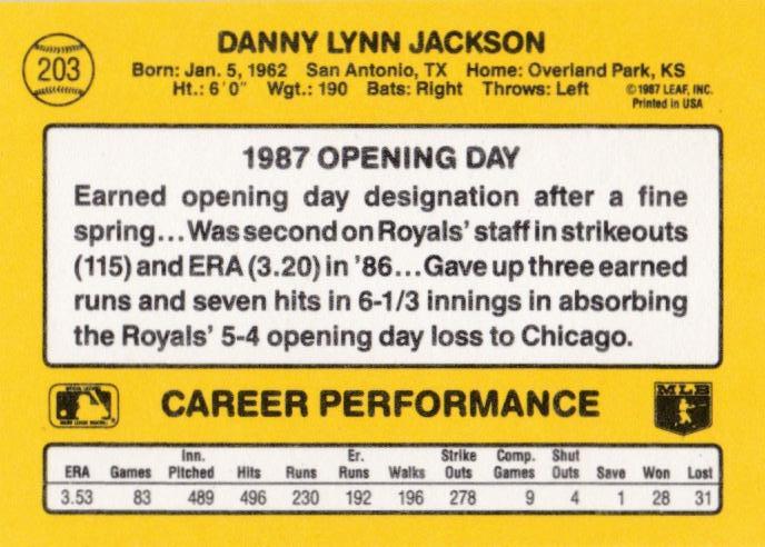 Danny Jackson  baseball card collectible - Main Image 2