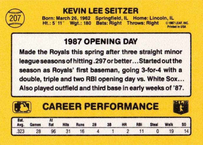 Kevin Seitzer  baseball card collectible - Main Image 2