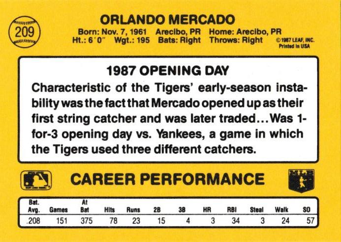 Orlando Mercado  baseball card collectible - Main Image 2