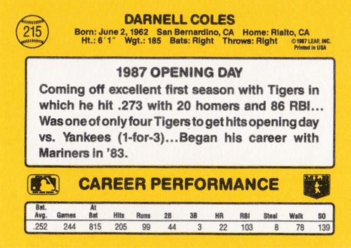 Darnell Coles  baseball card collectible - Main Image 2