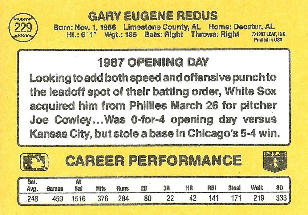 Gary Redus  baseball card collectible - Main Image 2