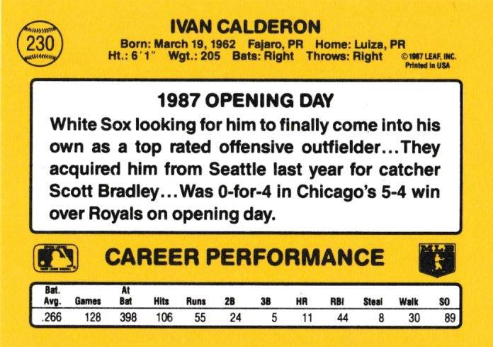 Ivan Calderon  baseball card collectible - Main Image 2
