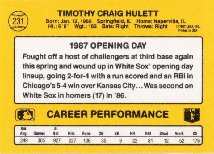 Tim Hulett  baseball card collectible - Main Image 2