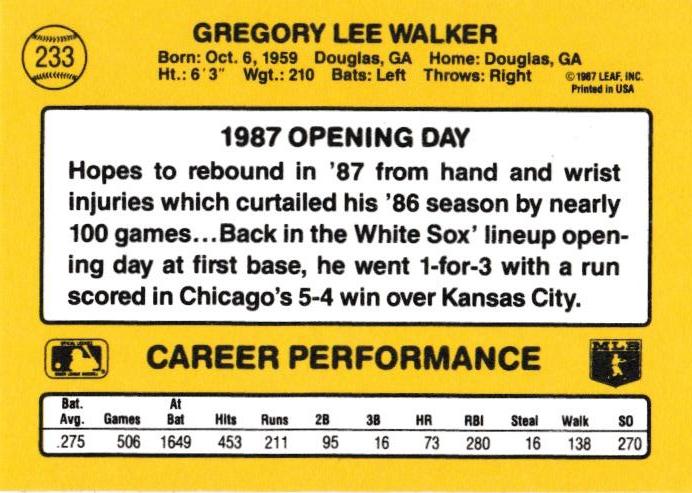 Greg Walker  baseball card collectible - Main Image 2