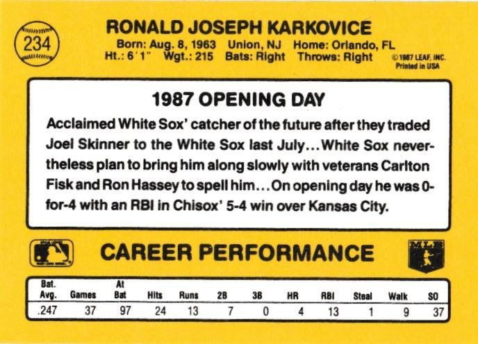 Ron Karkovice  baseball card collectible - Main Image 2