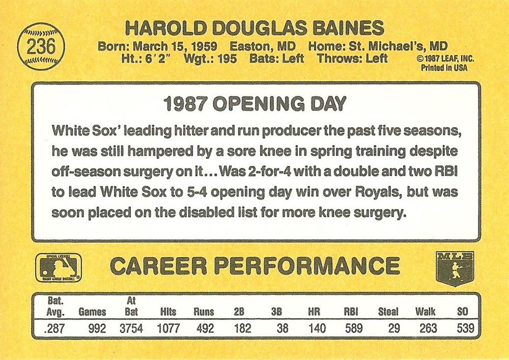 Harold Baines  baseball card collectible - Main Image 2
